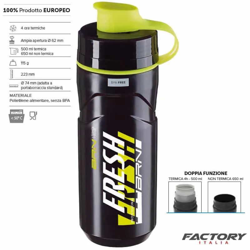 Reso Gratuito Borraccia Termica BRN fresh 500 ml nera gialla fluo