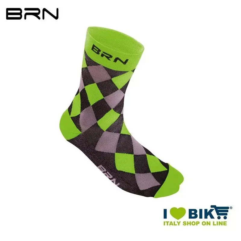 Calzino Ciclismo BRN a scacchi verde fluo / nero Saldi